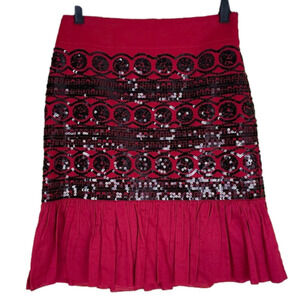 MOULINETTE SOEURS Red Skirt with Black Sequins Size 0